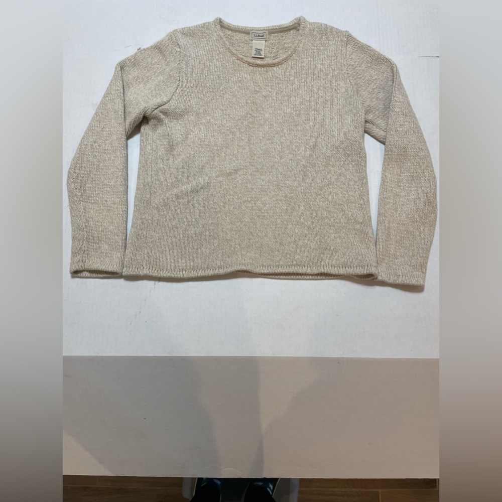 L. L. Bean Women’s 100% Cotton Beige Sweater - Med-Reg OFGF6